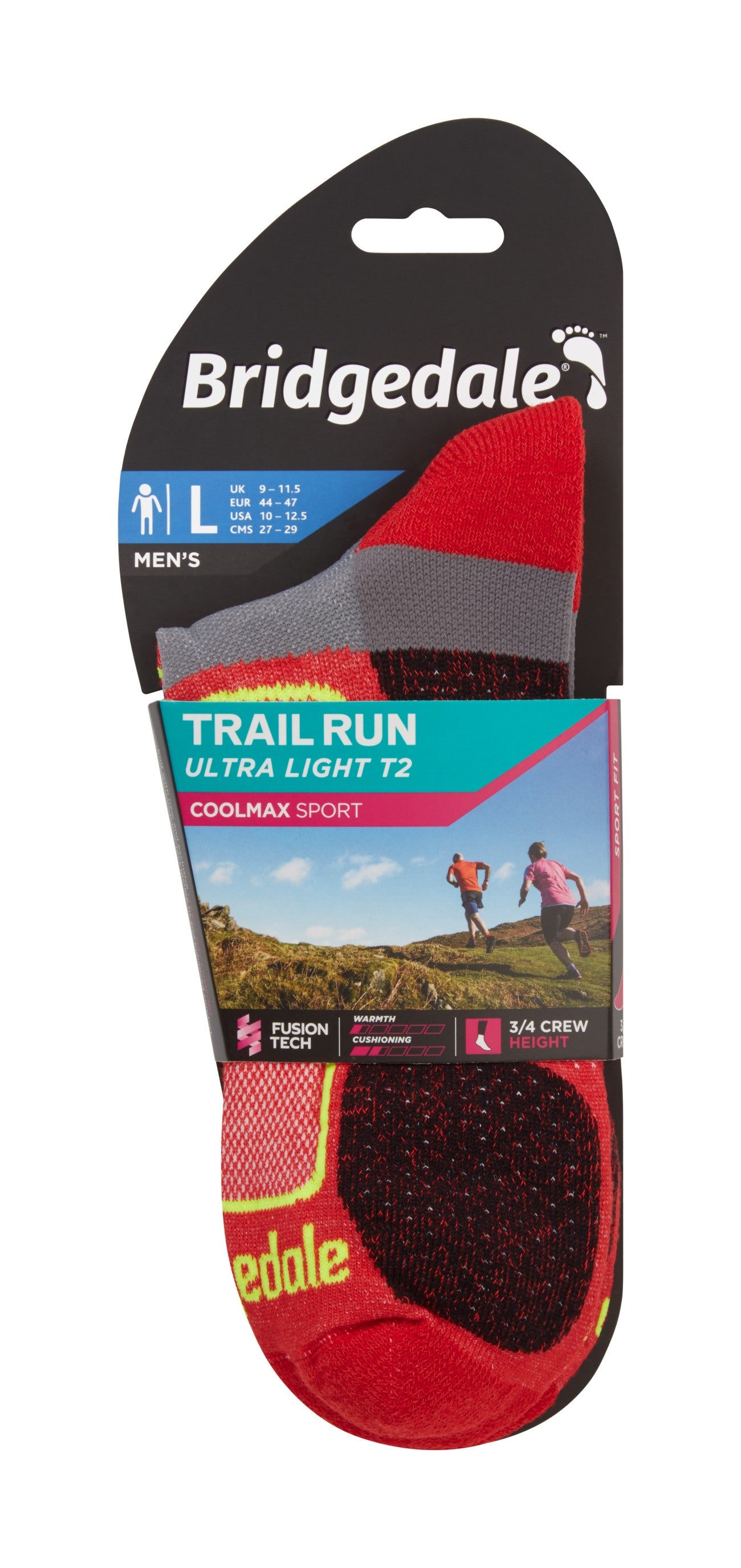 Calcetines Trail Running hombre Rojos Ultralight T2 3/4